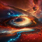 Colorful Swirling Galaxy Artwork with Red, Yellow, Blue, and Purple