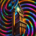 Fantastical tower with glowing spire in vibrant digital artwork