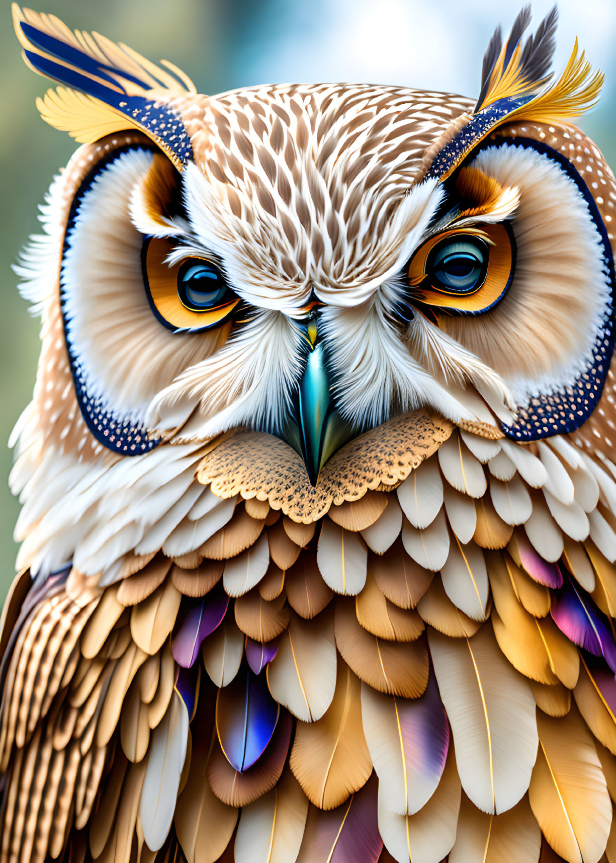 Detailed digital owl artwork with orange eyes and layered feathers.