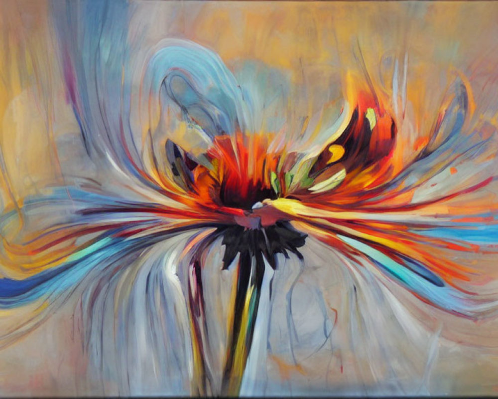 Colorful Abstract Flower Painting with Dynamic Brush Strokes