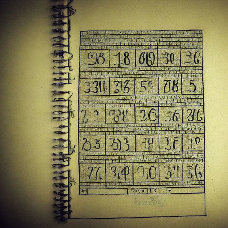 Vintage-look Sudoku puzzle sketch in open notebook