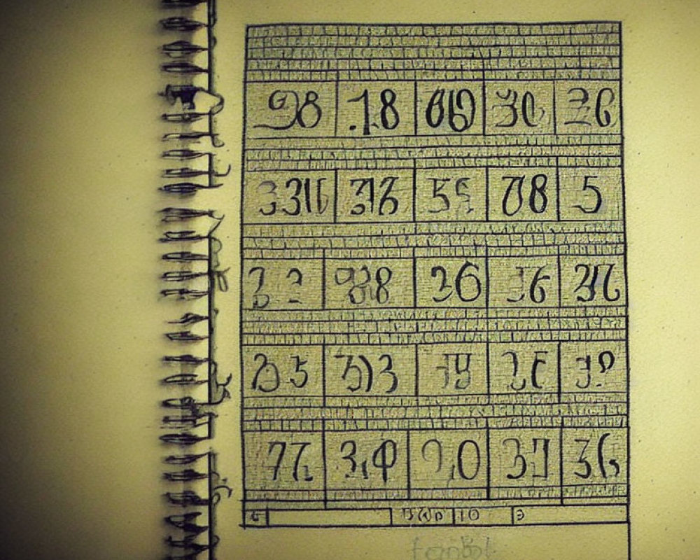 Vintage-look Sudoku puzzle sketch in open notebook