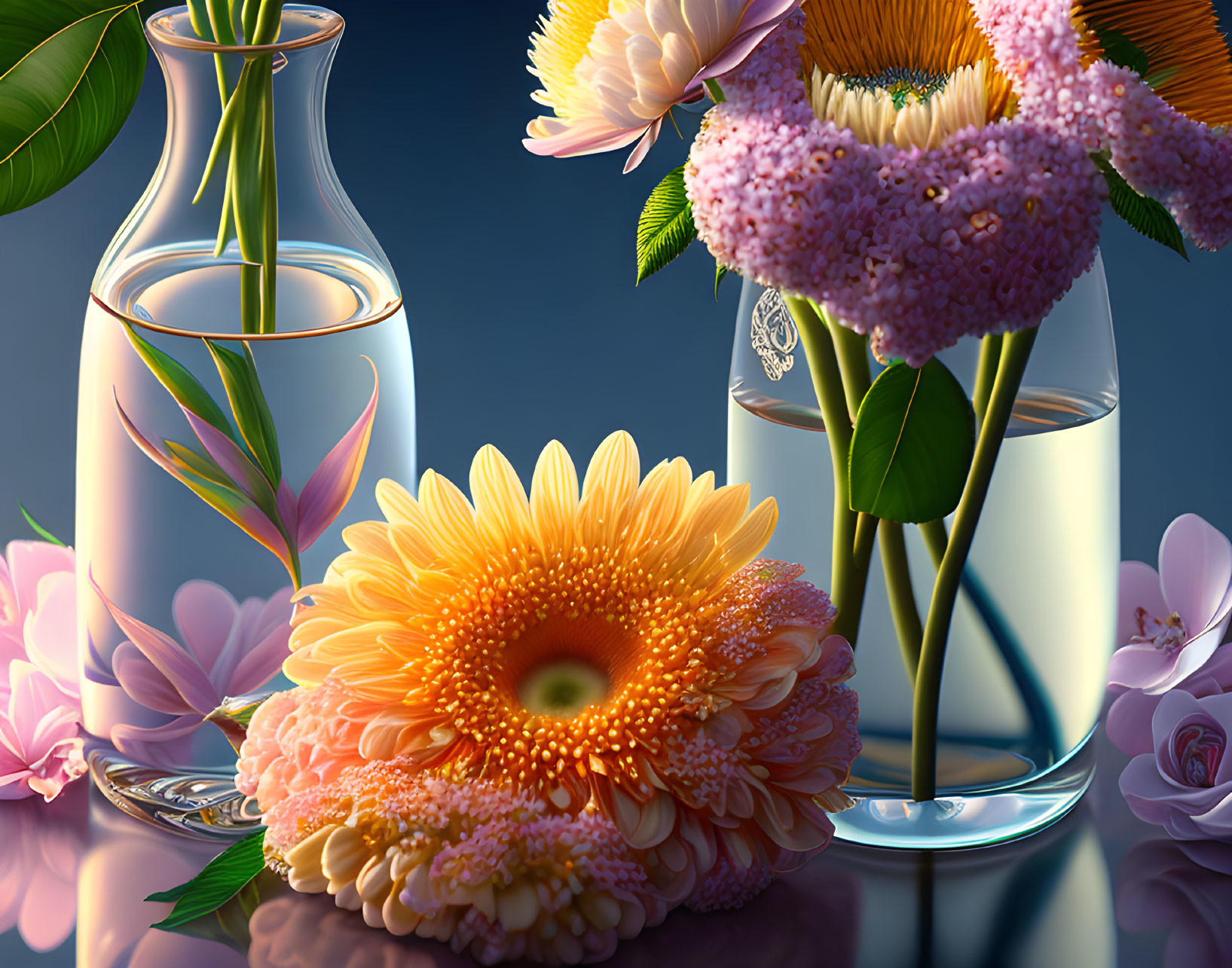 Colorful Flower Arrangement with Orange Gerbera on Moody Background