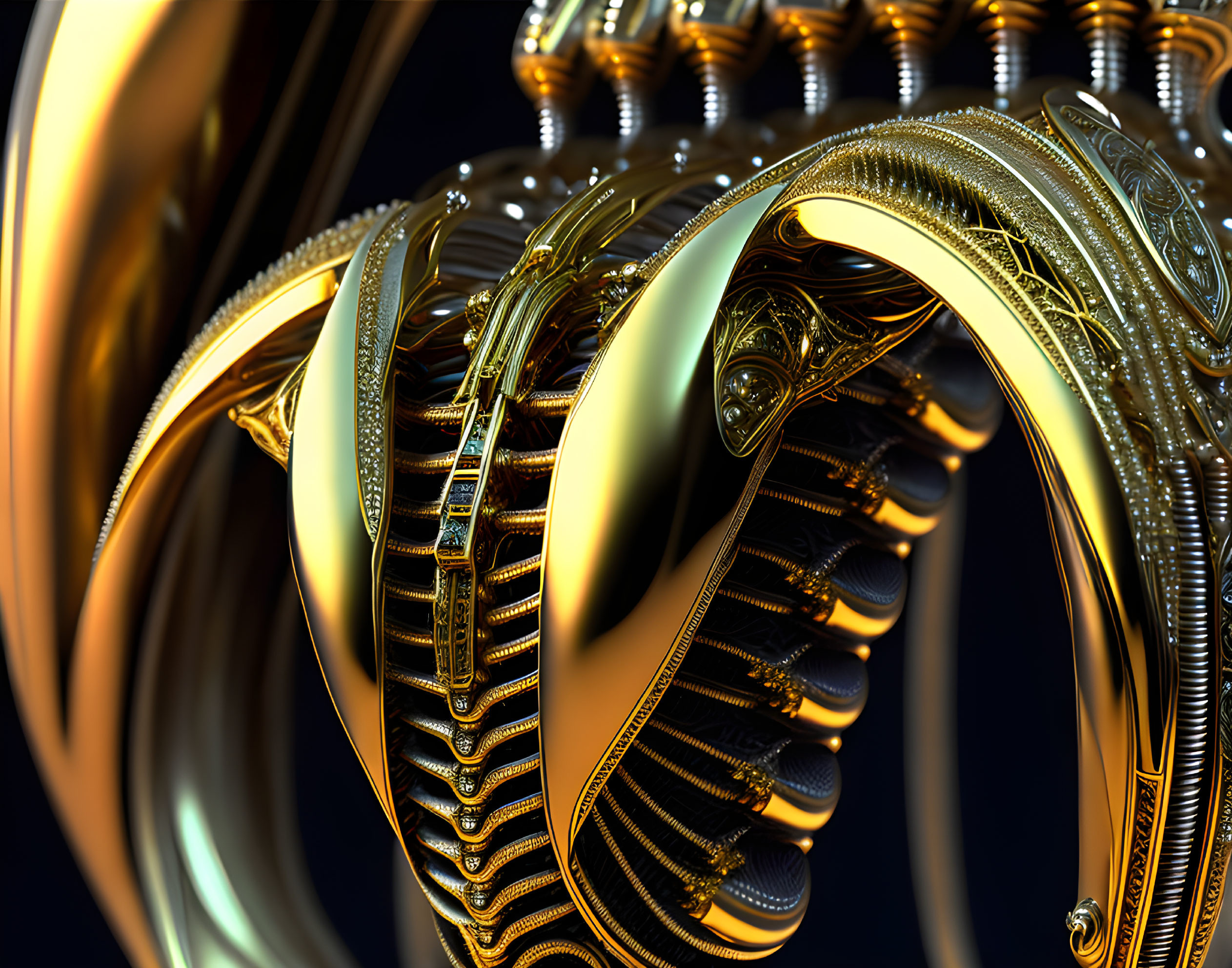 Intricate Golden Fractal Structure with Metallic Sheen