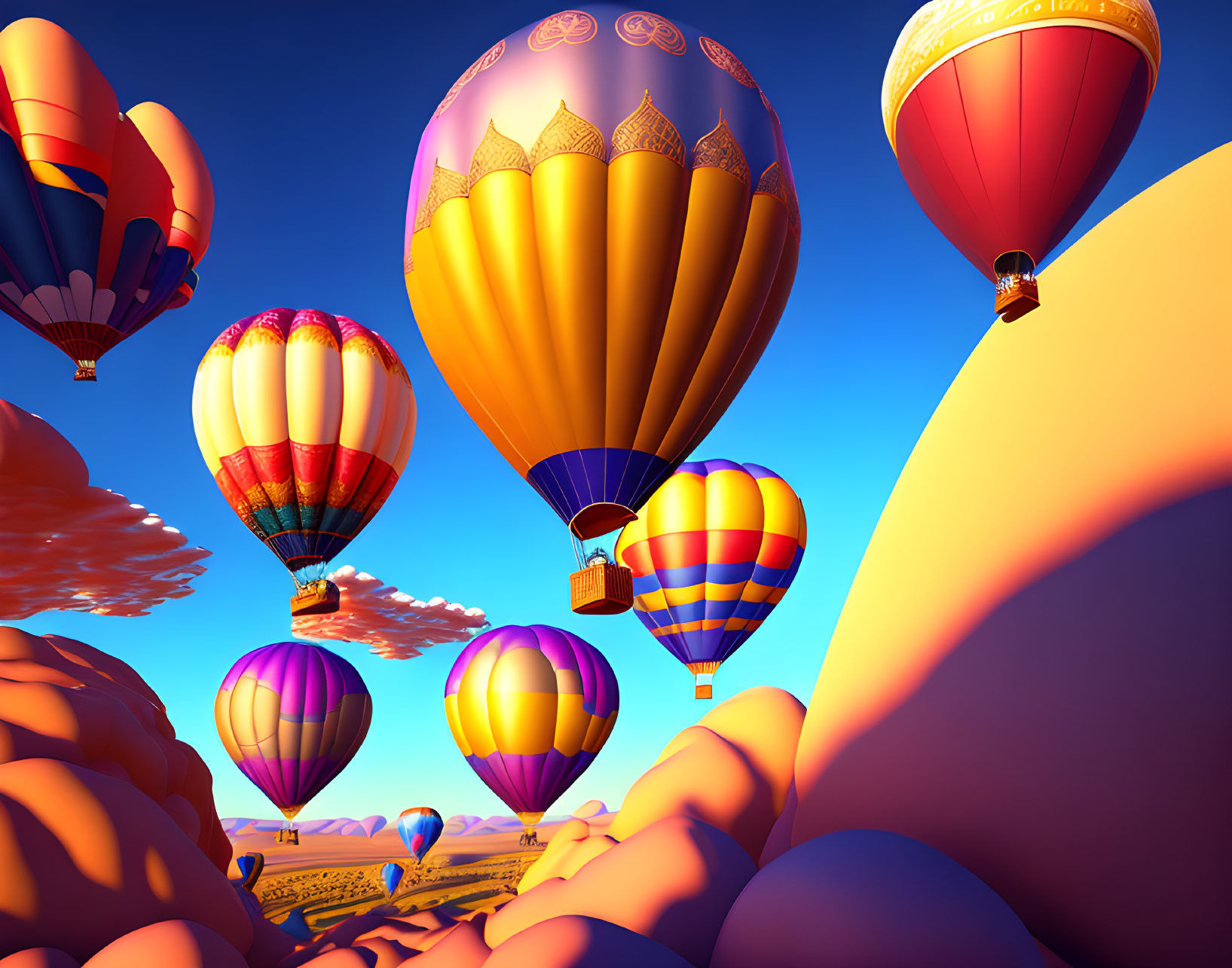 Vibrant hot air balloons above orange rock formations