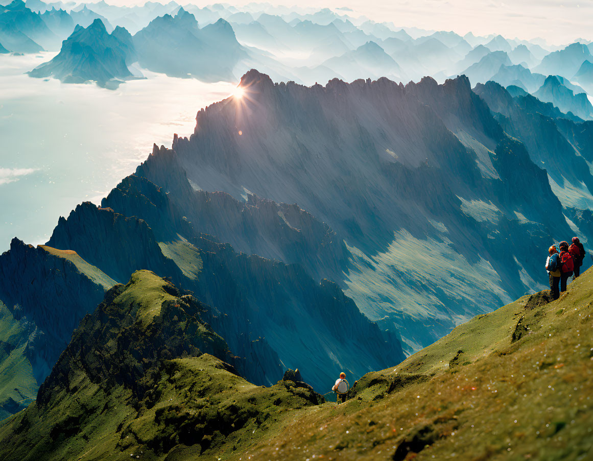 Hikers Witness Stunning Sunrise Over Mountain Peaks