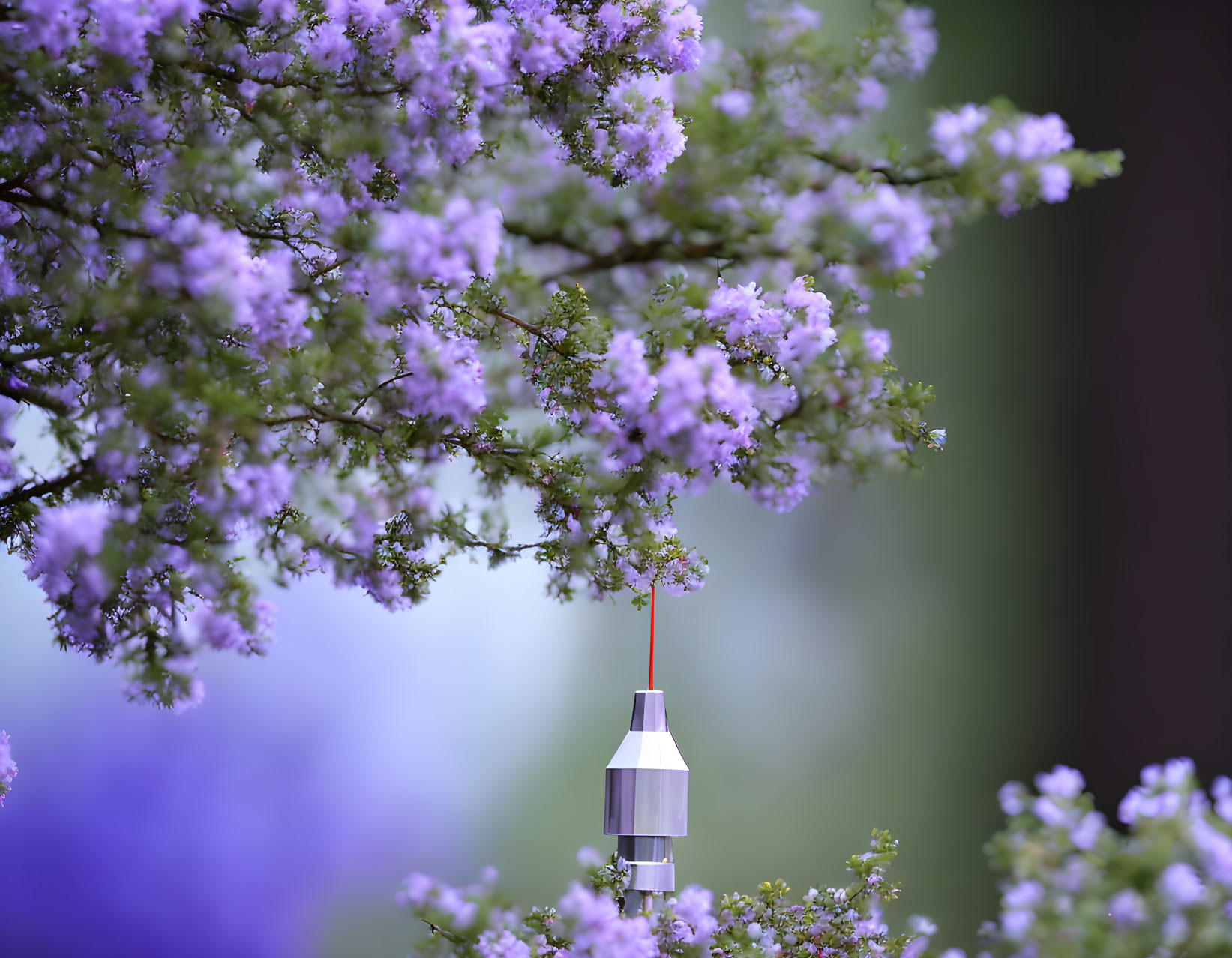 Mechanical pencil tip with purple flowers on blurred background