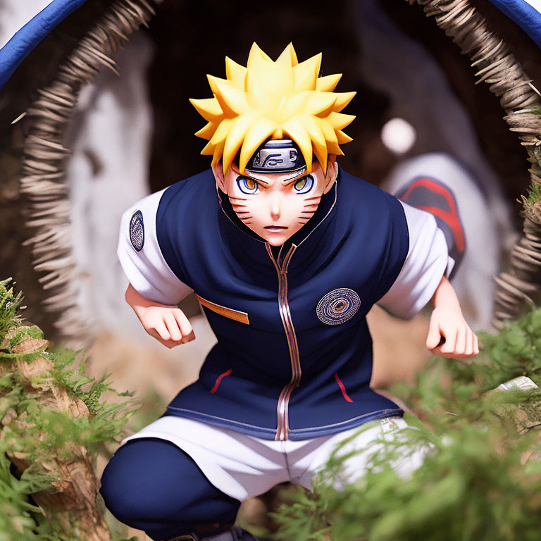 Dynamic Naruto Uzumaki with spiky blonde hair in action