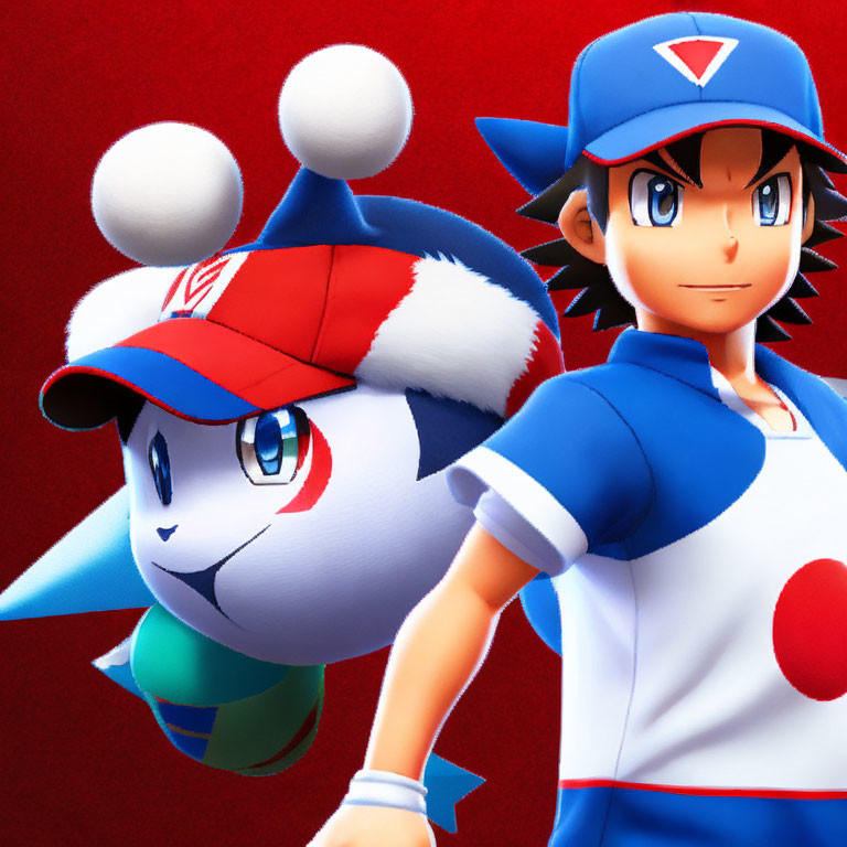 Detailed Pokémon Trainer with Piplup in blue & white outfit