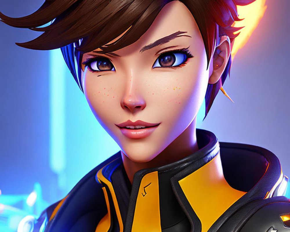 Stylized digital art portrait of a futuristic female character