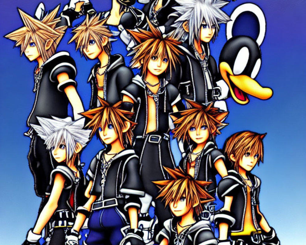 Collage of Animated Characters with Varying Hairstyles in Black and Silver Outfits