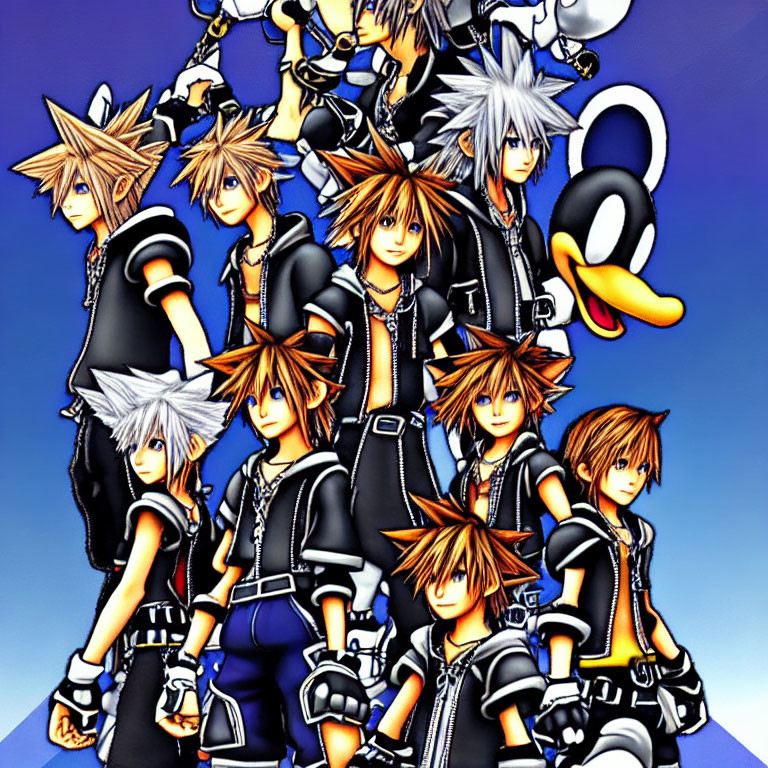 Collage of Animated Characters with Varying Hairstyles in Black and Silver Outfits