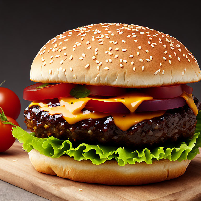 Succulent Cheeseburger with Fresh Ingredients on Sesame Seed Bun