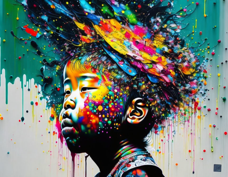 Colorful Street Art Mural Featuring Child's Profile