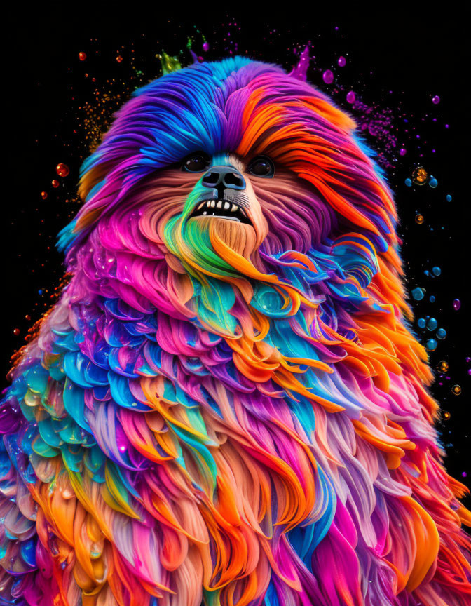 Colorful Digital Artwork: Rainbow Dog with Dynamic Splashes