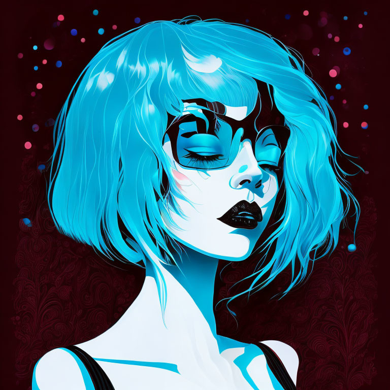 Woman with Blue Hair and Red Background Illustration