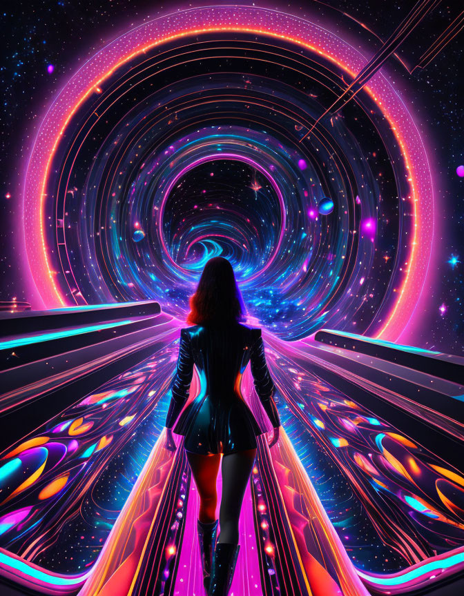 Vibrant psychedelic tunnel with swirling patterns and bright neon colors