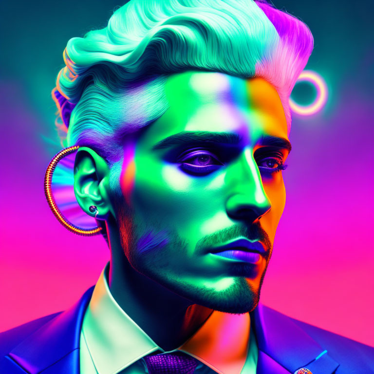 Vibrant portrait of a man with enhanced lighting and stylish details