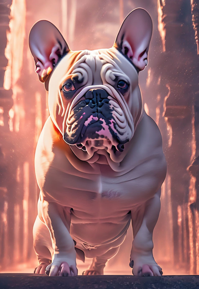 Stylized French Bulldog digital illustration with exaggerated features