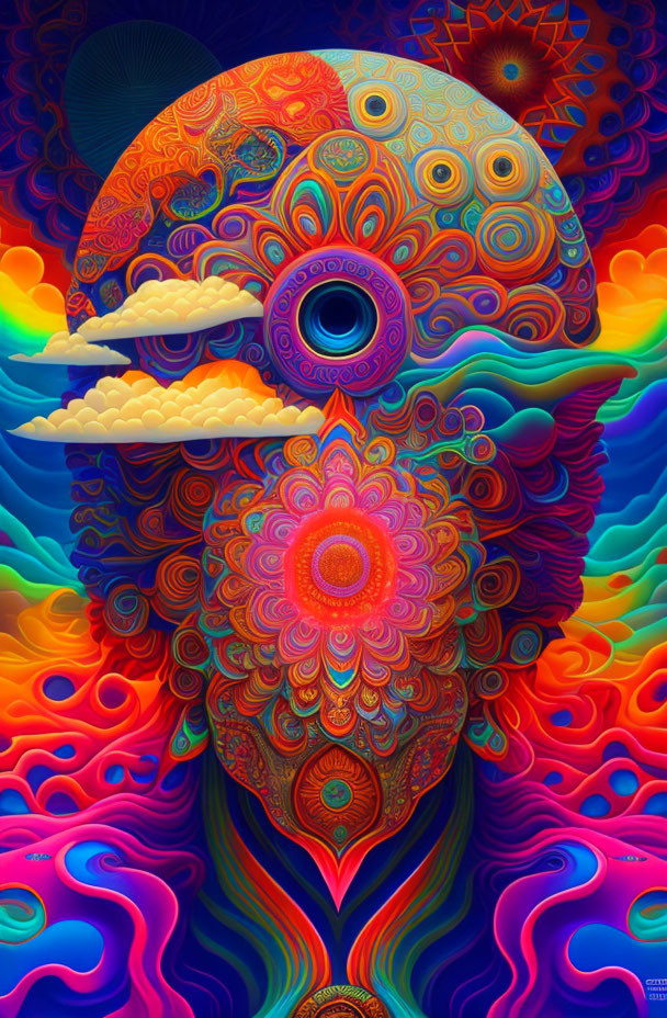 Colorful Psychedelic Human Silhouette with Abstract Patterns