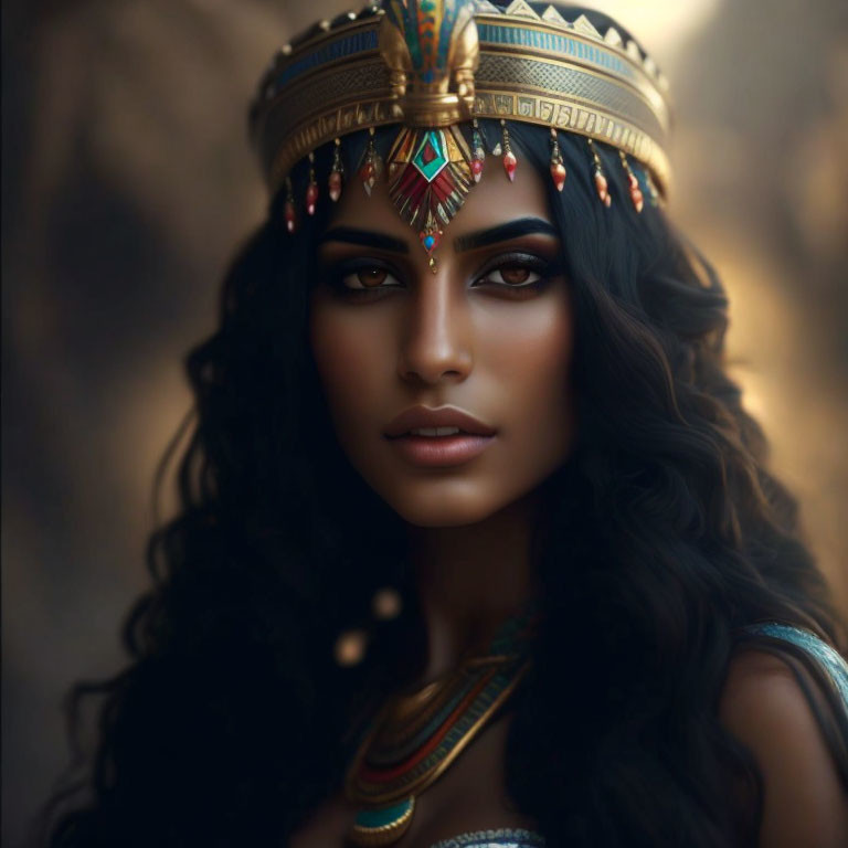 Ornate headdress portrait of a woman with Egyptian inspiration