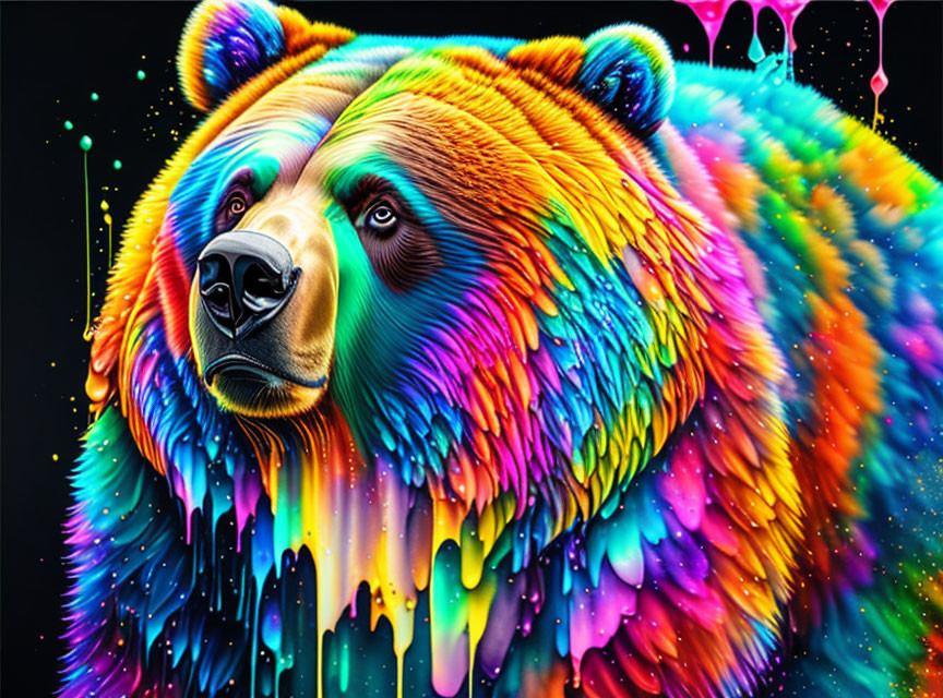 Colorful Bear Illustration with Spectrum of Hues