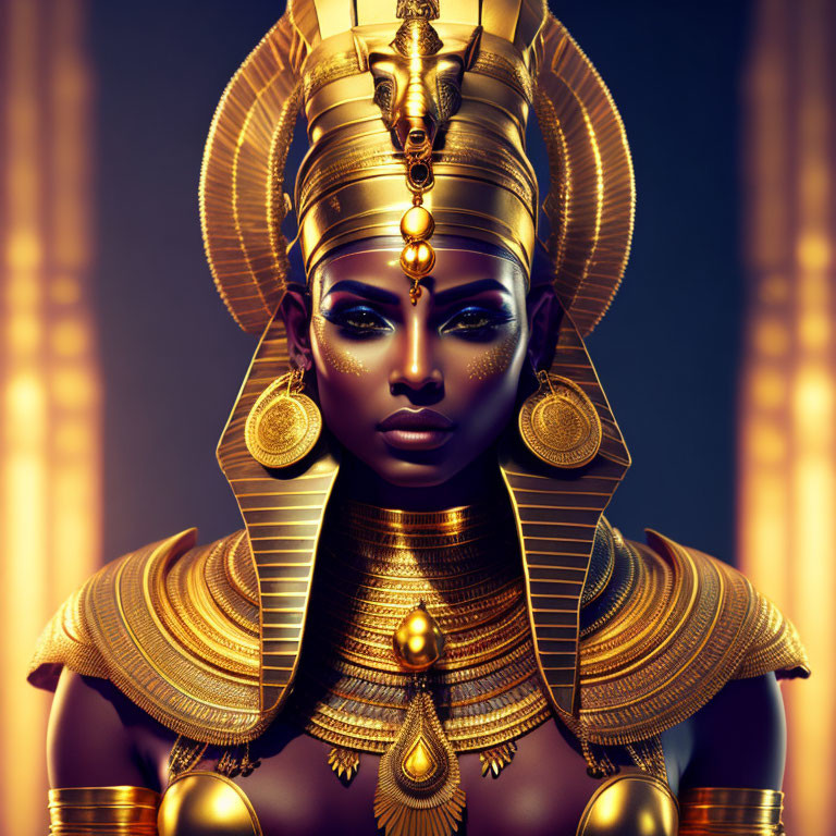 Egyptian Queen Depicted with Golden Headdress and Jewelry