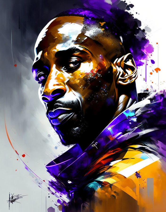 Vibrant stylized portrait of a man with intense gaze