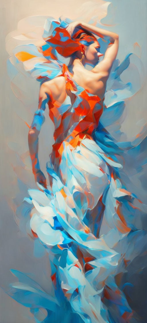 Vibrant orange and blue impressionistic painting of a woman