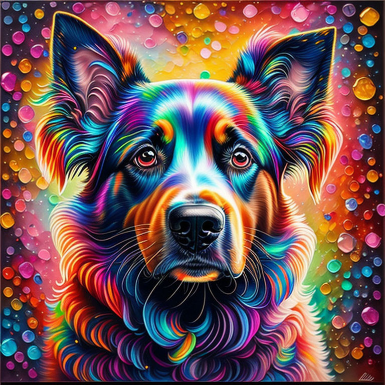 Colorful Psychedelic Dog Portrait on Multicolored Background