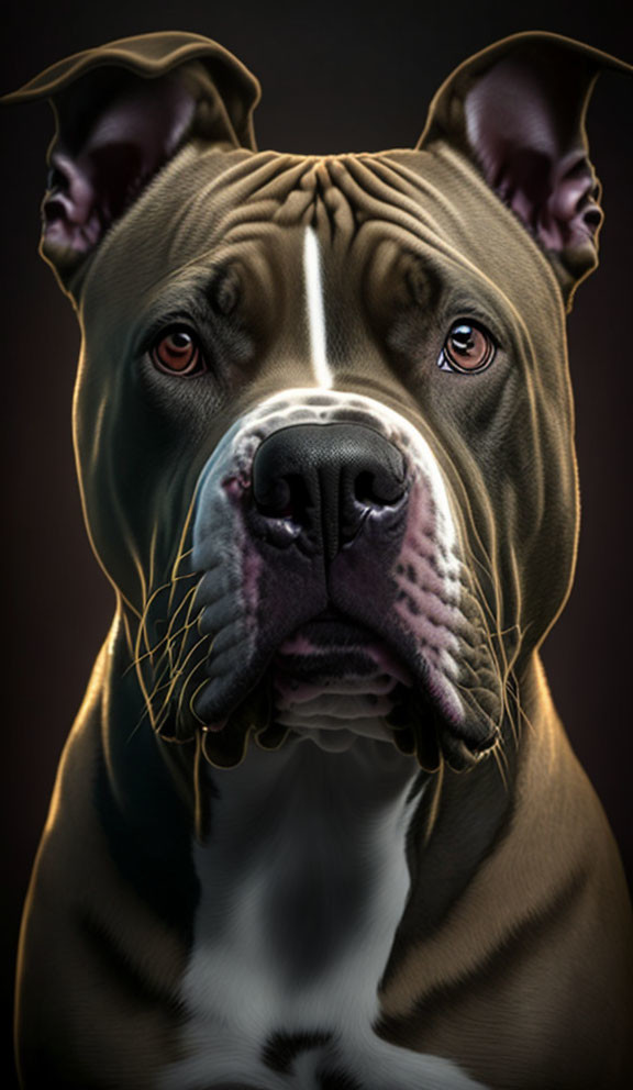 Detailed Portrait of Strong, Attentive Dog with Glossy Coat and Amber Eyes