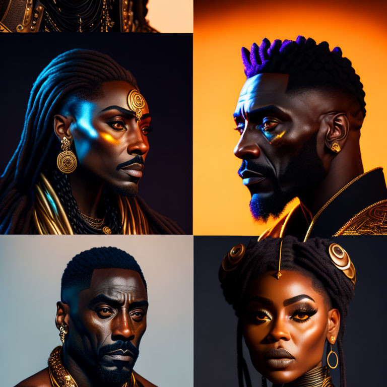 Portraits of Individuals with Intricate Hairstyles and African-Inspired Jewelry