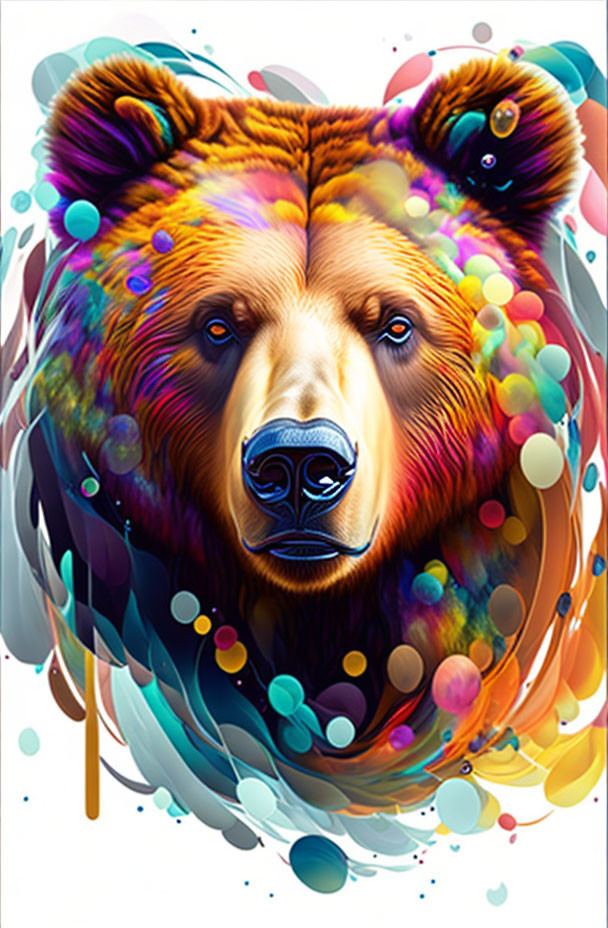 Colorful Bear Head Digital Artwork with Swirling Hues