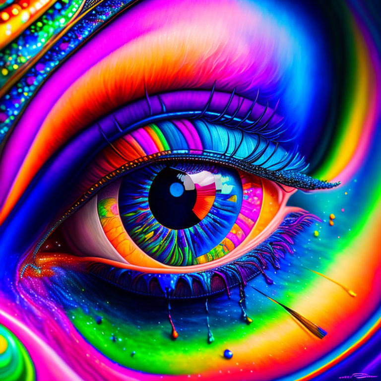 Colorful Psychedelic Eye Artwork with Swirling Neon Patterns