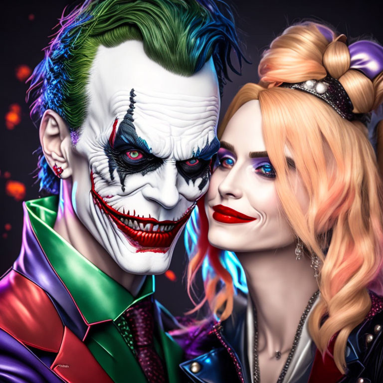 Vibrant makeup on two characters in stylized illustration