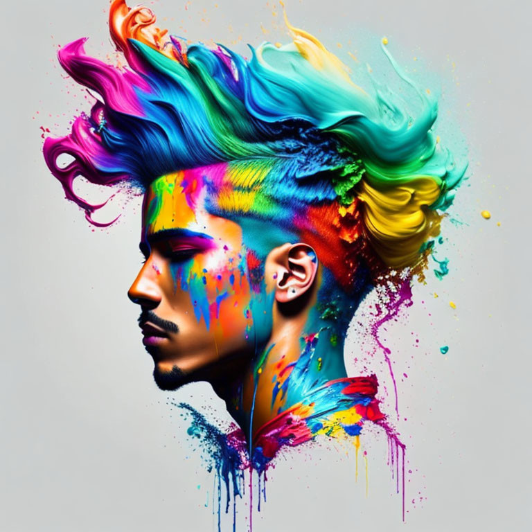 Colorful Paint Splash Effect Transforms Portrait into Spectrum