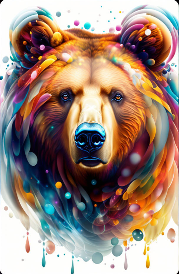 Vivid swirling colors depict a bear in dreamlike setting