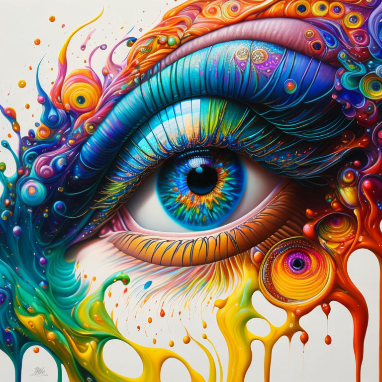 Colorful Psychedelic Eye Art with Swirls and Patterns