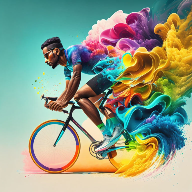 Colorful Abstract Paint-Like Trails Behind Cyclist