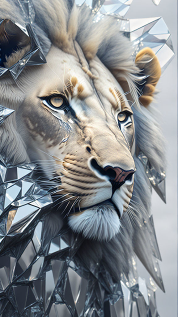 Digital artwork: Lion with hybrid crystal mane