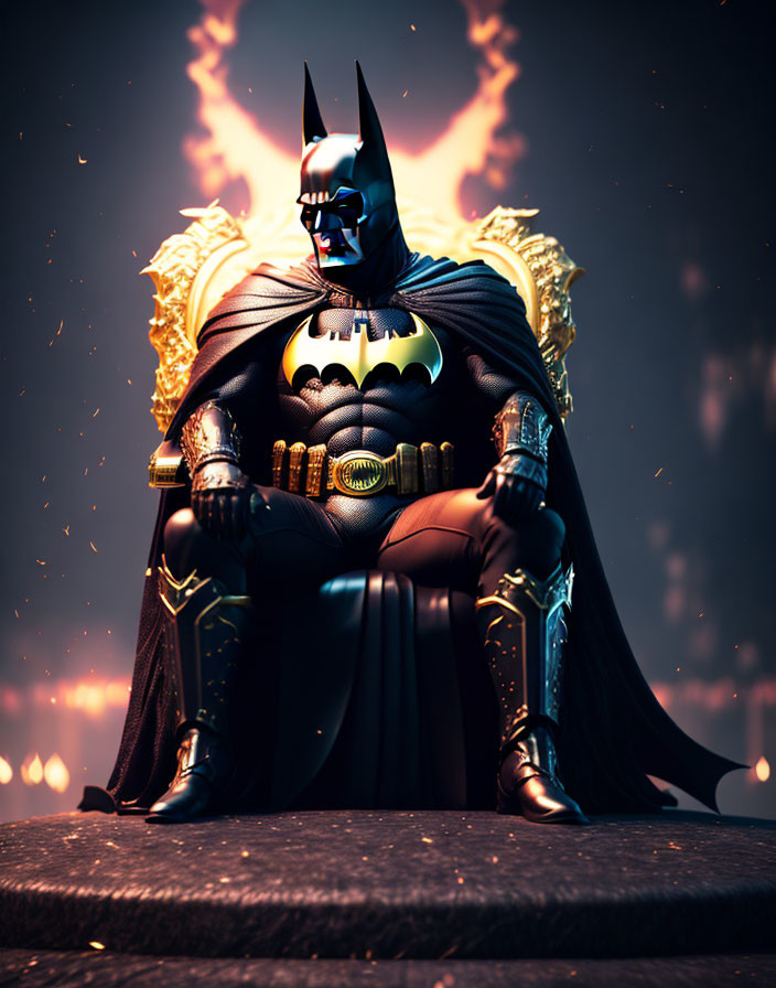 Batman on Throne with Fiery Backdrop and Spotlight