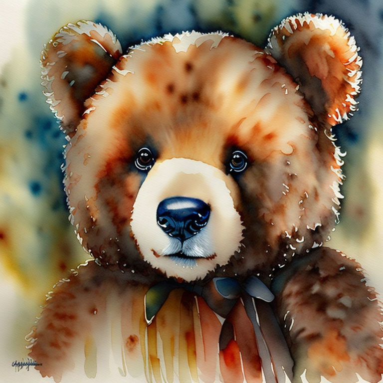 Plush teddy bear watercolor painting with warm brown tones