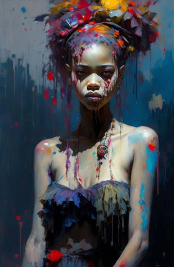 Colorful Streaks and Splatters Depict Woman's Emotional Expression