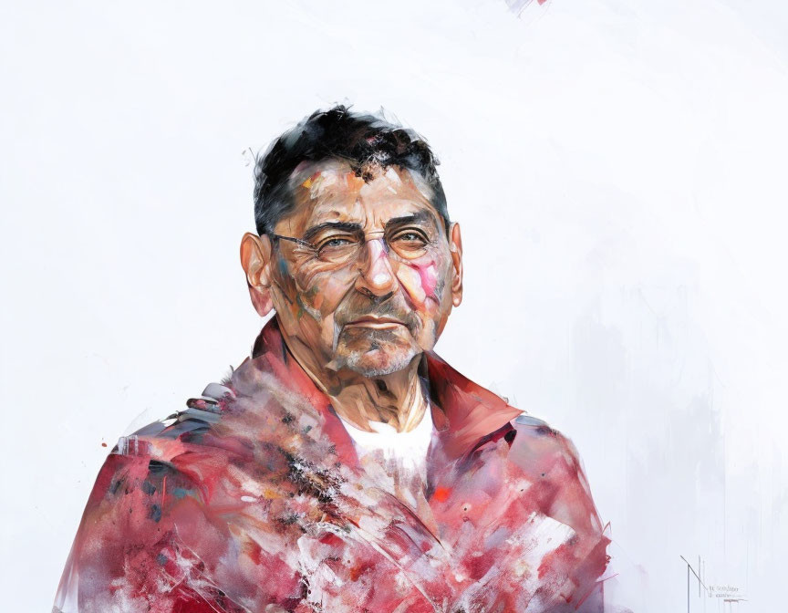 Vibrant painting of stern older man with dynamic colors