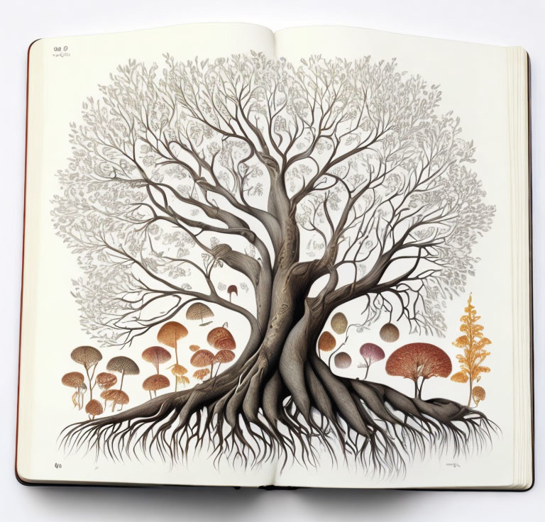 Intricate Tree Illustration in Open Book