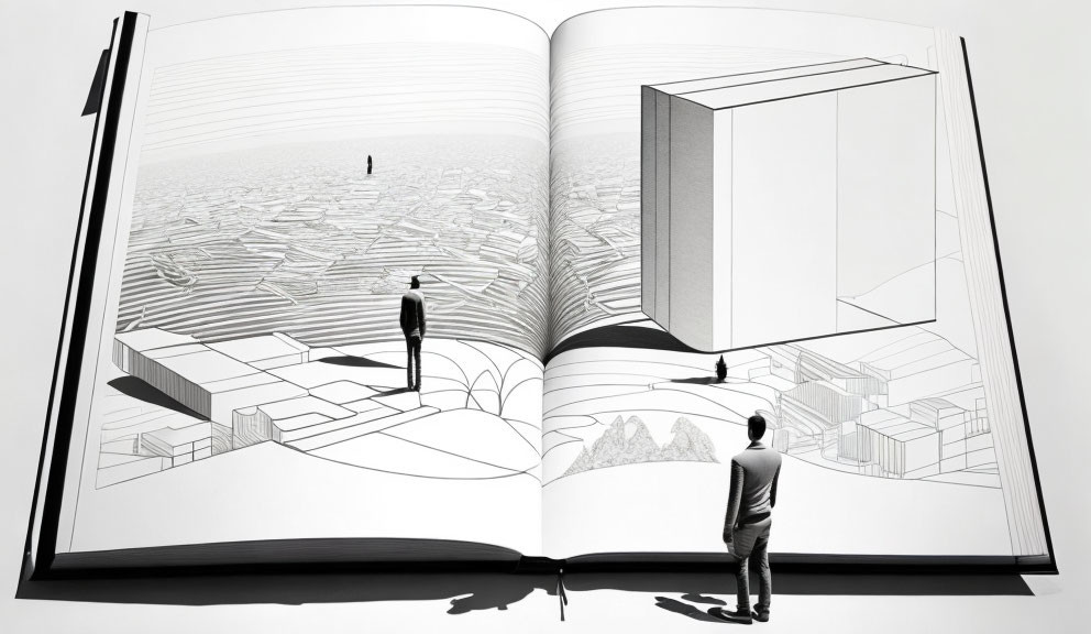 Surreal Three-Dimensional Open Book Illustration