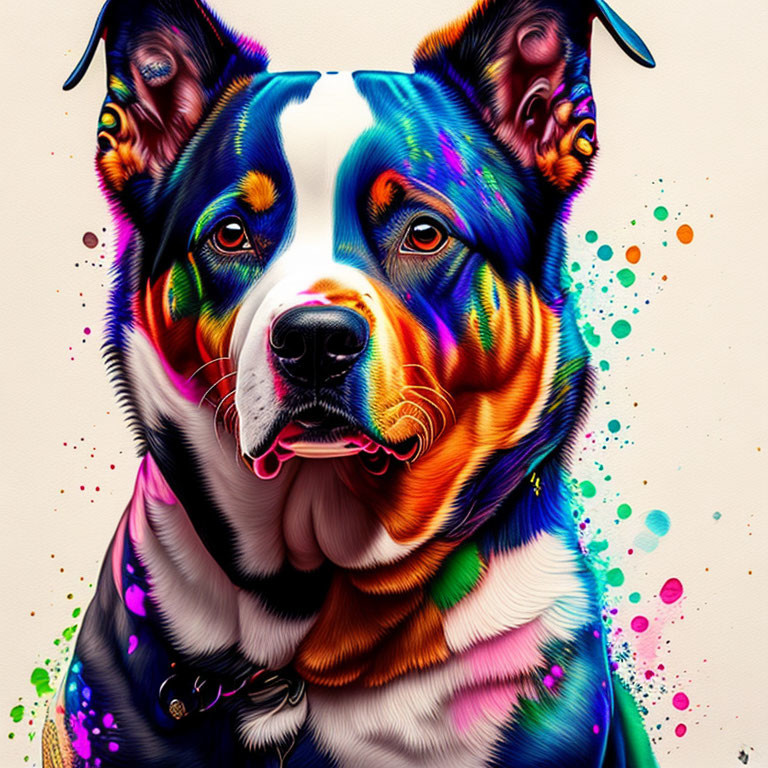 Vibrant digital artwork: Colorful dog with intricate patterns