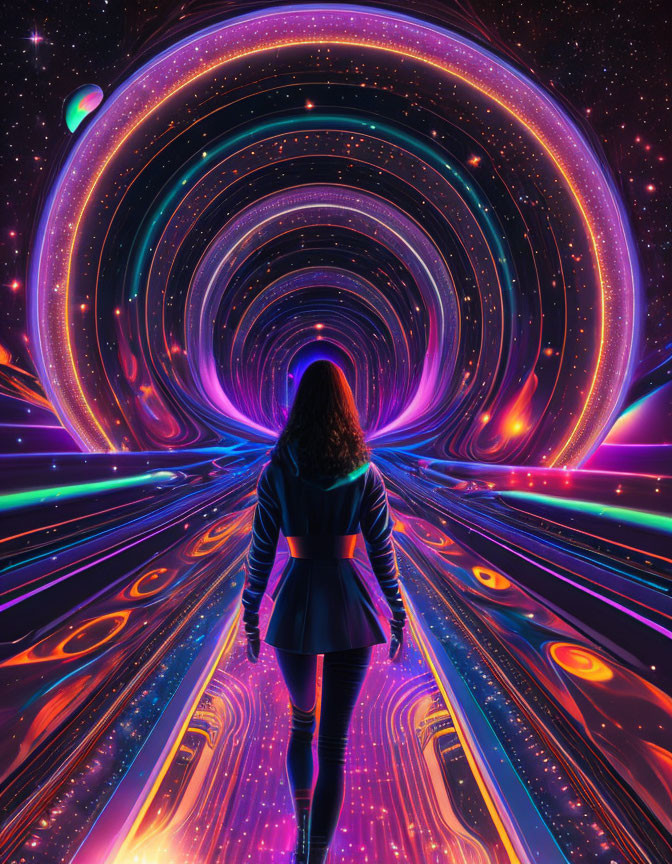 Vibrant psychedelic tunnel with swirling neon colors