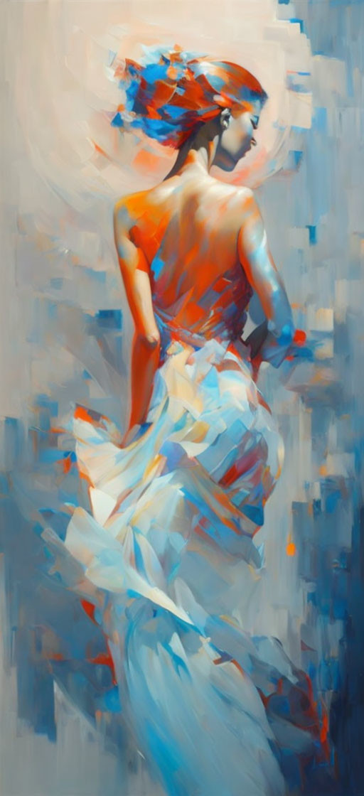Vibrant impressionistic painting of a woman in flowing dress