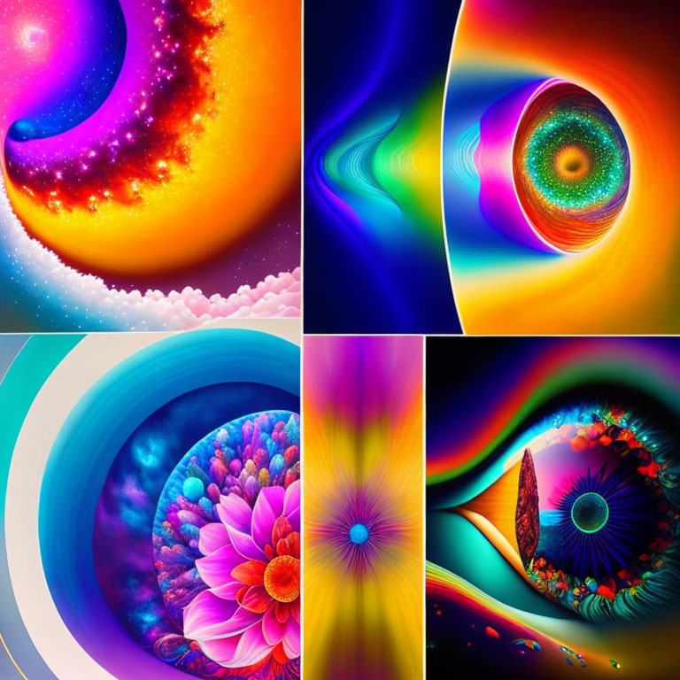 Abstract, Vibrant Images: Celestial, Floral, Surreal Patterns